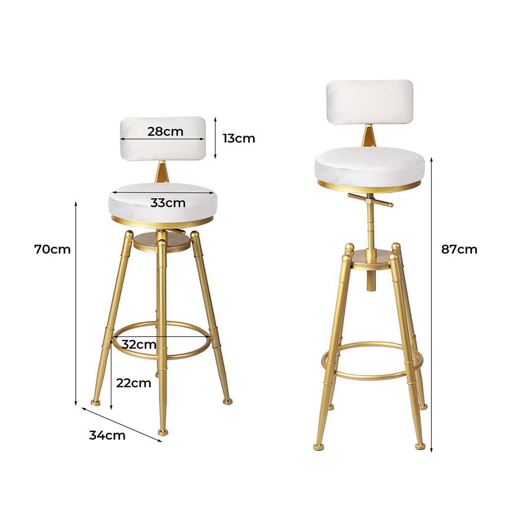 87cm Odesa Bar Stools Kitchen Stool Chair Swivel Barstools Velvet Padded Seat - White & Gold