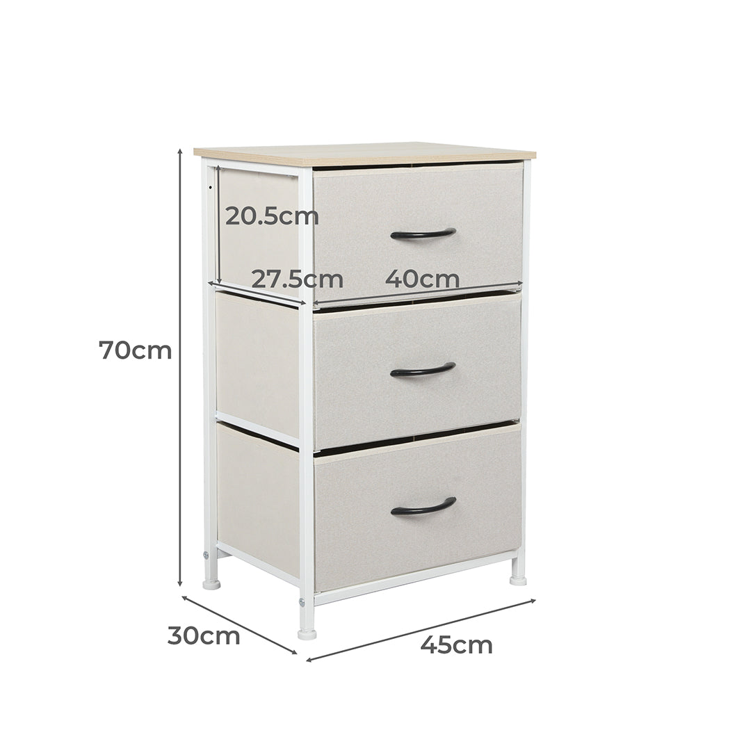 Levede Chest of 3 Drawers Bedside Table Beige