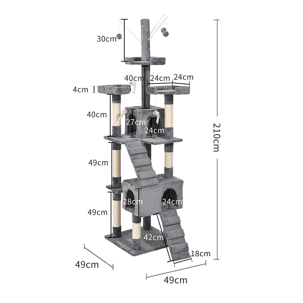 2.1M Cat Scratching Post Tree Gym House Condo Furniture Scratcher Tower - Grey