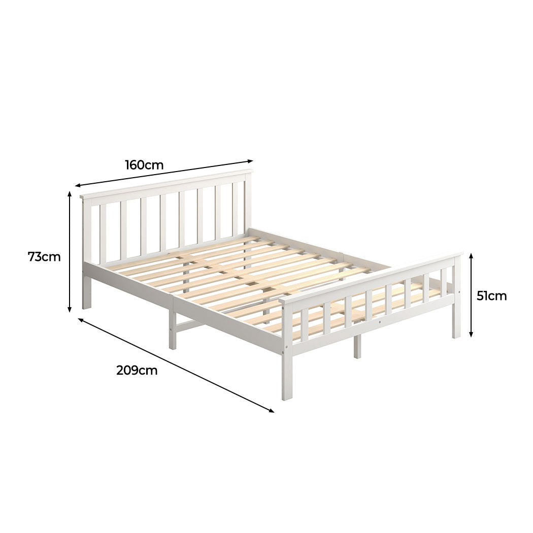 Mia Wooden Bed Frame Base Solid Timber Pine Wood White - Queen