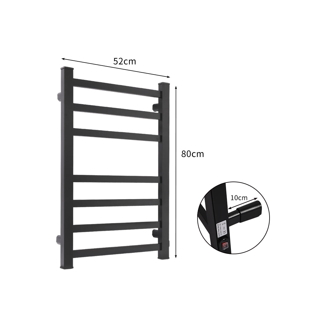 Heated Towel Rail Warmer Rack Wall Mounted - Black