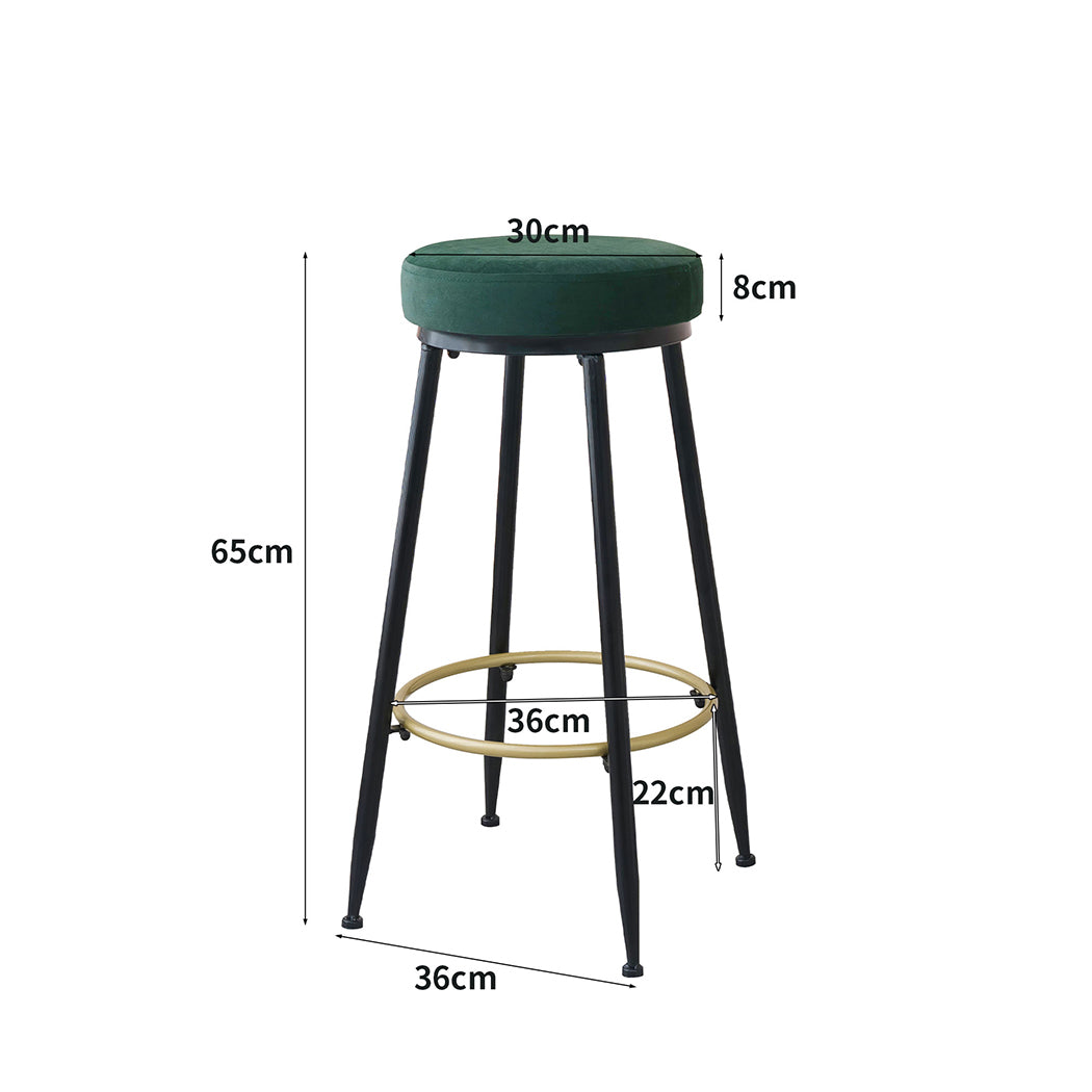 Set of 2 Amsterdam Upholstered Bar Stools Backless Velvet Kitchen Counter Chairs - Black Teal & Gold