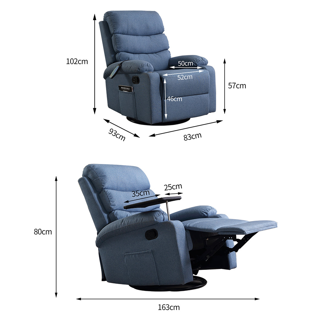 Niamh Massage Chair Recliner Chair Heated Lounge Armchair 360 Swivel - Blue