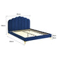 Ariana Bed Frame Base Platform Wooden Velvet with Headboard Blue - Queen