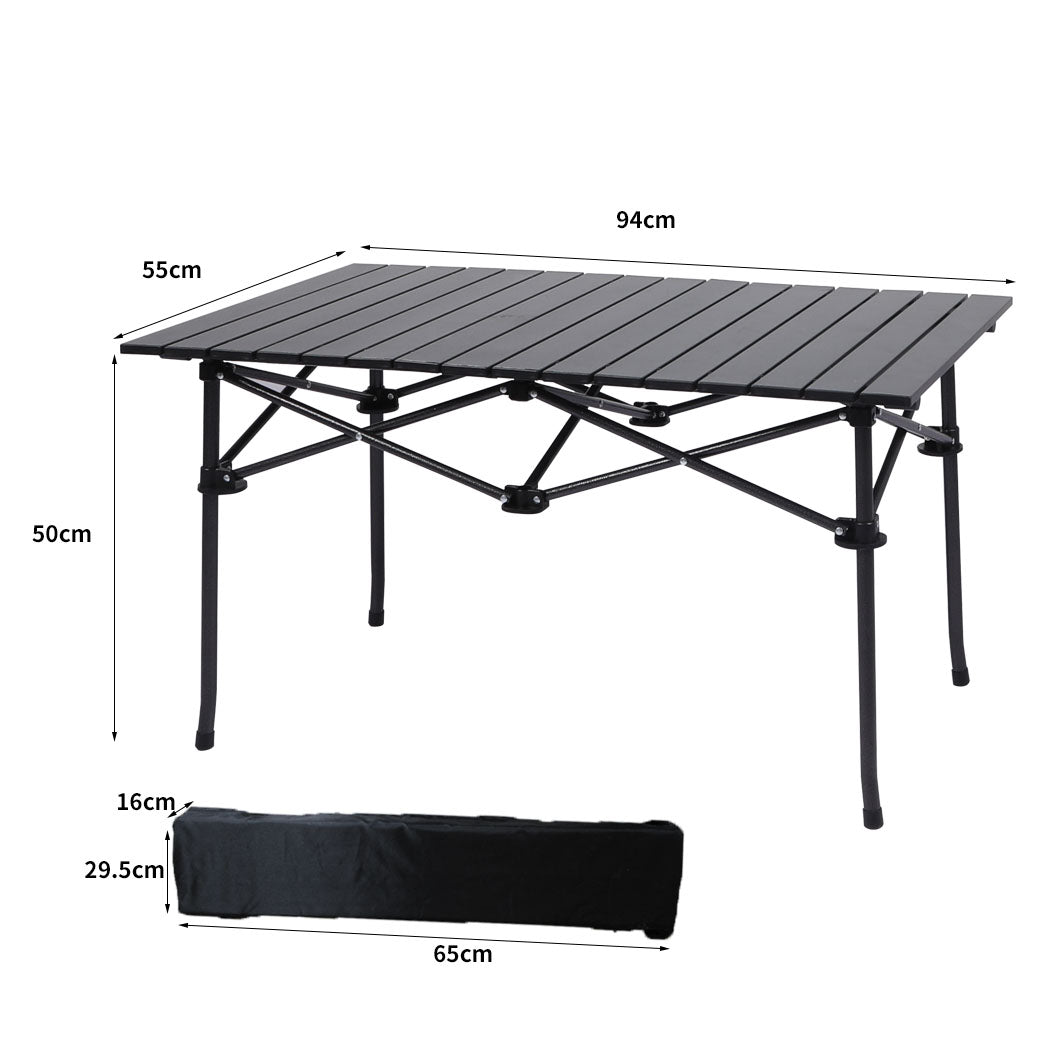 Folding Camping Table Portable Aluminium Outdoor Picnic Garden Black