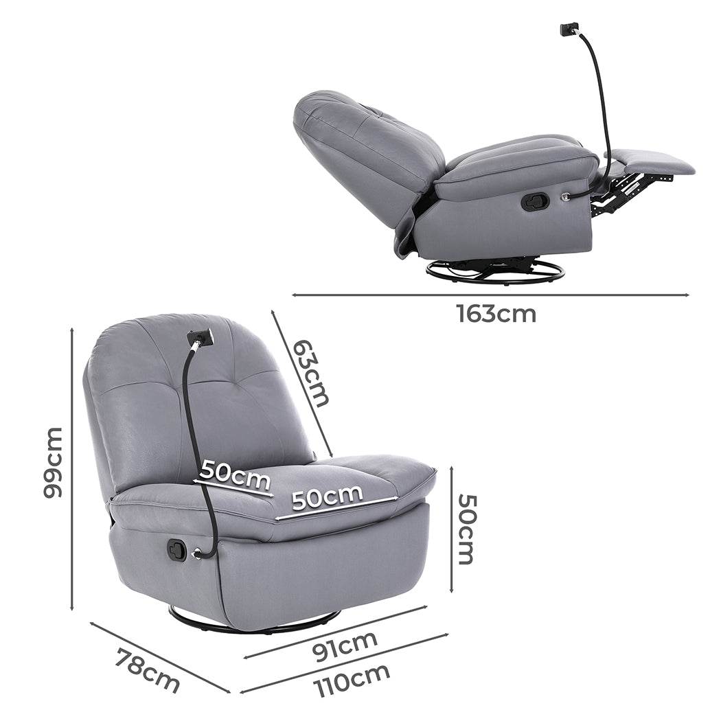 Clio Recliner Chair Lounge 360 Swivel - Grey