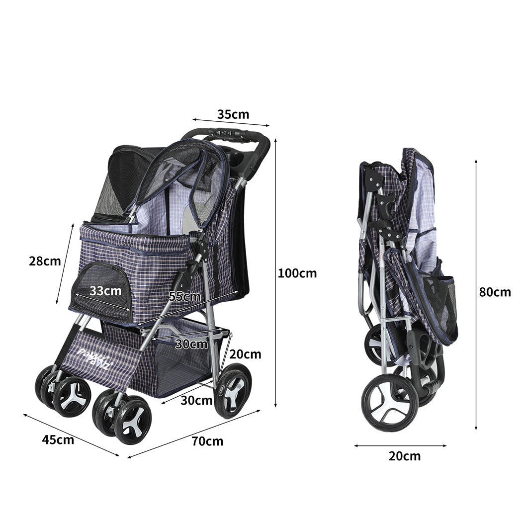 Pet Stroller 4 Wheels Dog Cat Cage Puppy Pushchair Travel Walk Carrier Pram