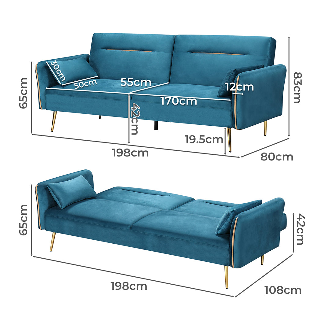 Mattie 3-Seater Sofa Bed Convertible - Peacock Blue