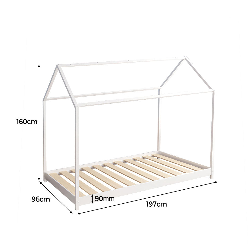 Sasha Bed Frame Wooden Timber House Frame Wood Base Platform - White Single