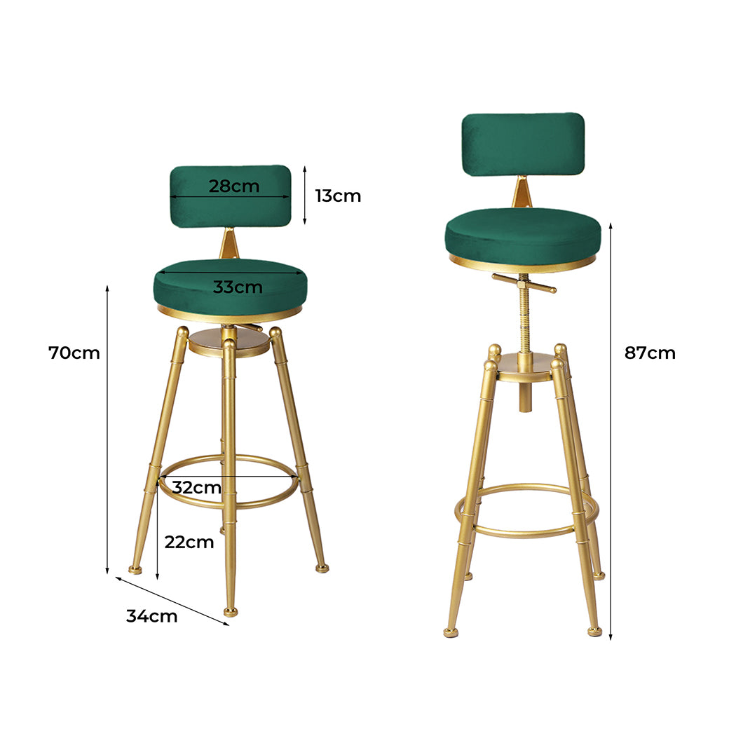 87cm Odesa Bar Stools Kitchen Stool Chair Swivel Barstools Velvet Padded Seat - Green