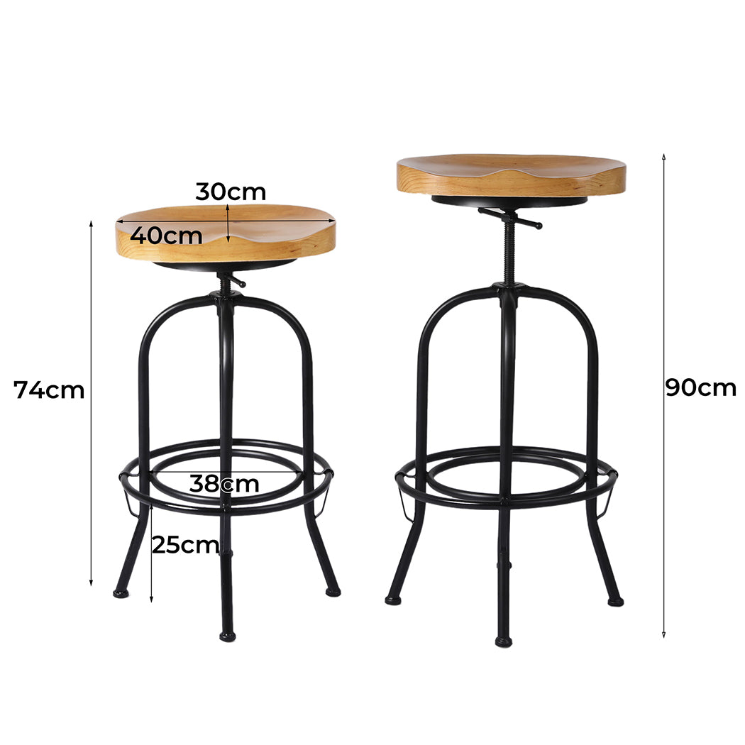 90cm Lorient Industrial Bar Stools Kitchen Stool Wooden Barstools Swivel Vintage Chair - Black & Wood