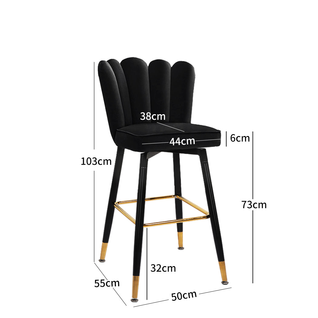 Set of 2 Rennes Bar Stools Kitchen Stool Chairs Velvet Swivel Barstools Luxury - Black