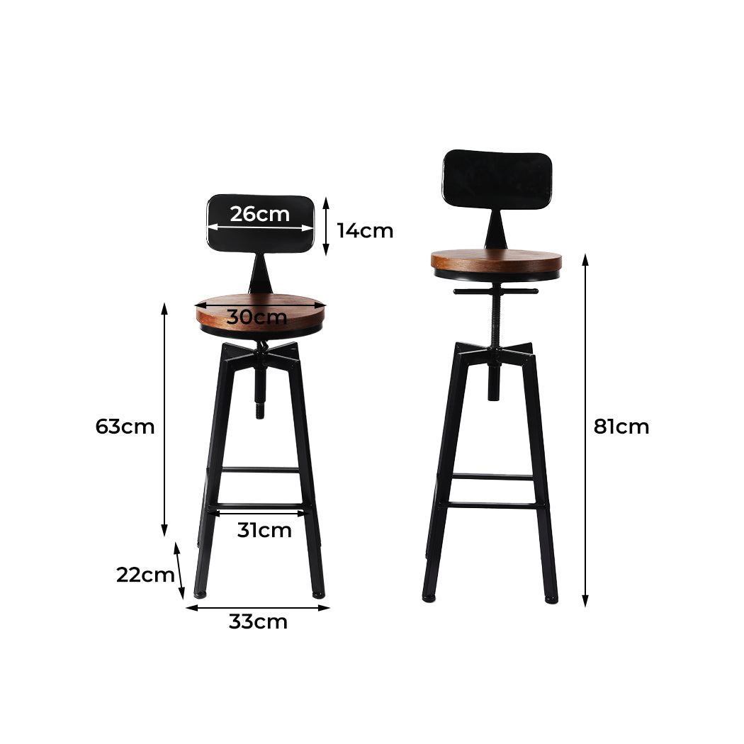 Set of 4 Marseille Industrial Bar Stools Chairs Kitchen Stool Wooden Barstools Swivel - Black & Wood