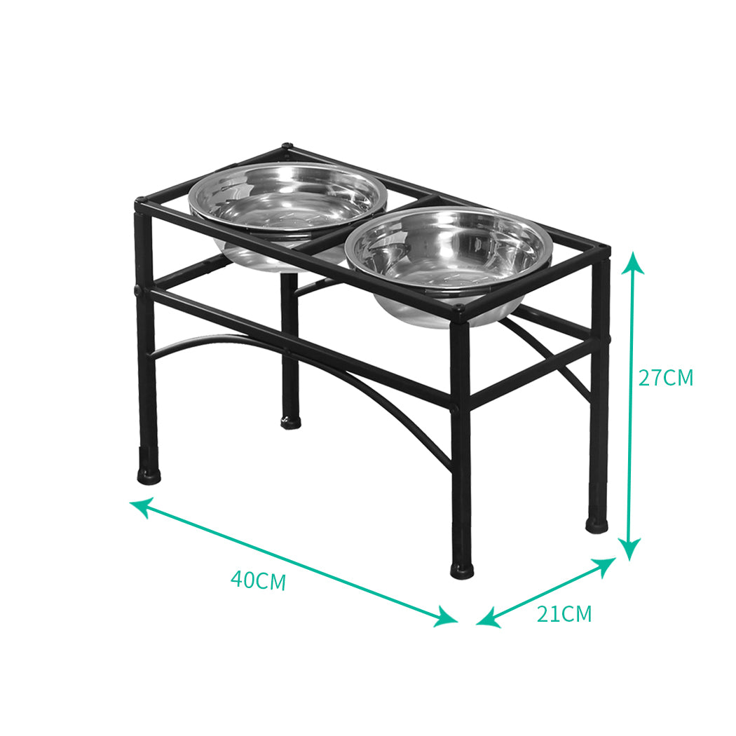 Dual Elevated Raised Pet Dog Feeder Bowl Stainless Steel Food Water Stand MEDIUM