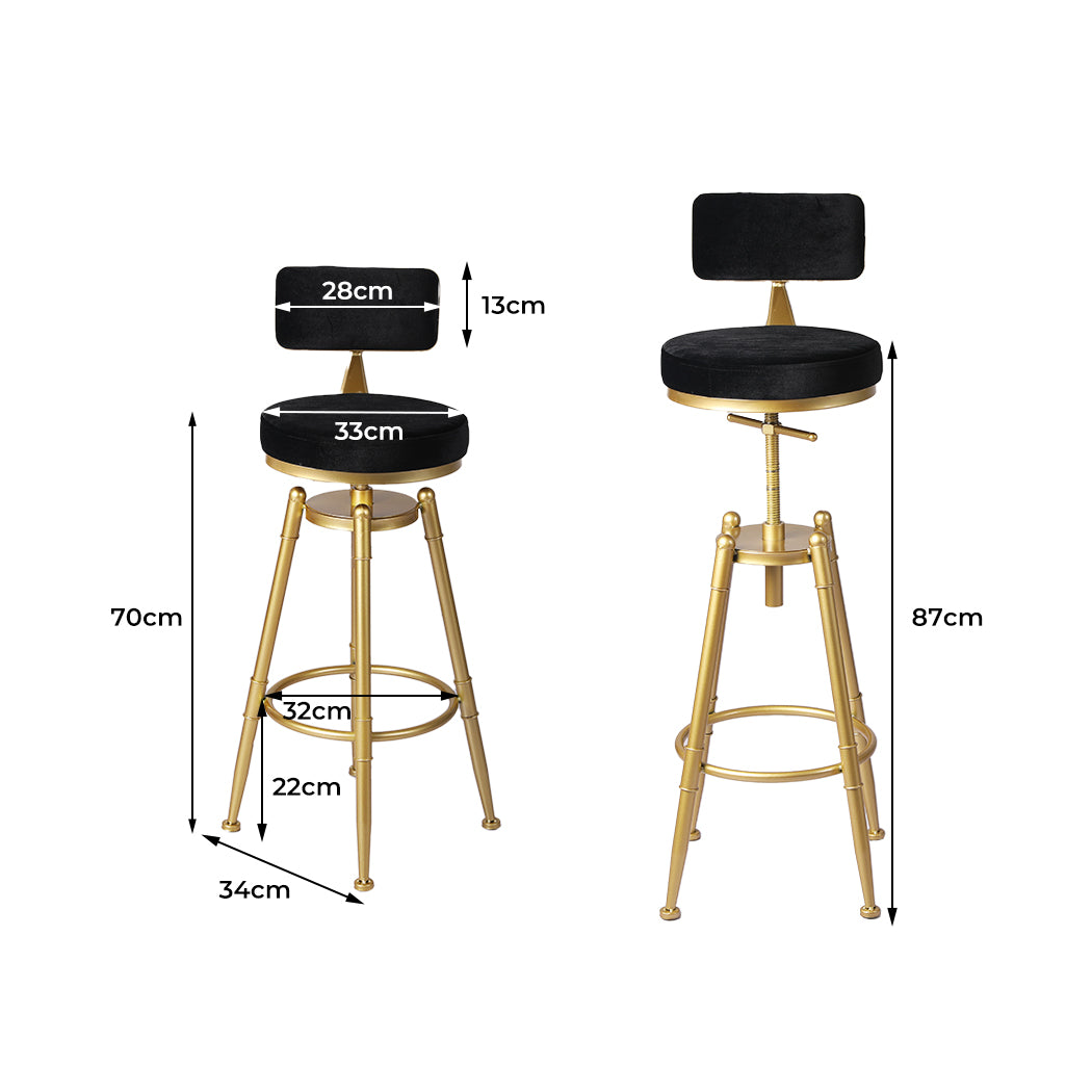 87cm Odesa Bar Stools Kitchen Stool Chair Swivel Barstools Velvet Padded Seat - Black