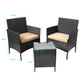 Rhyse 2-Seater Furniture Patio Garden Chair Table Rattan Wicker Cushion Seat 3-Piece Outdoor Setting - Black