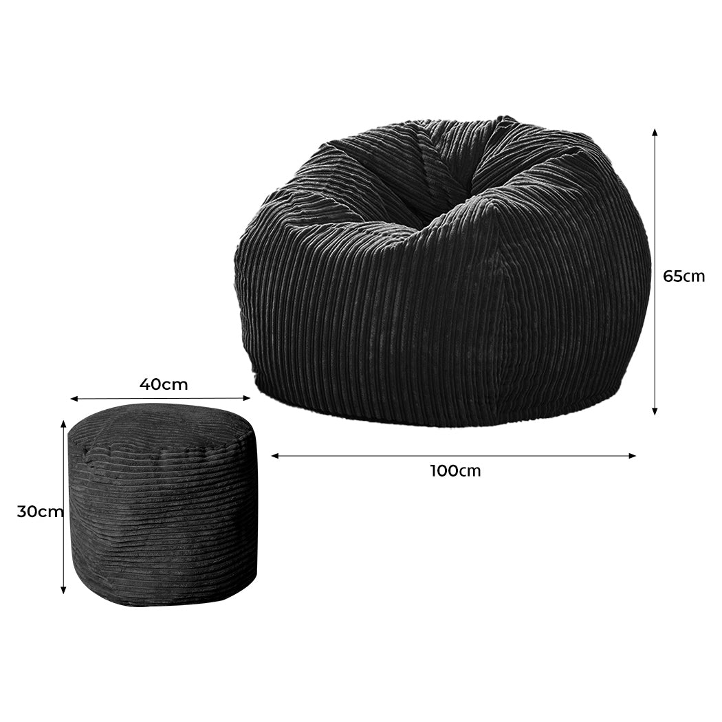 Bean Bag Chair Cover Home Game Seat Lazy Sofa Cover With Foot Stool -  Large