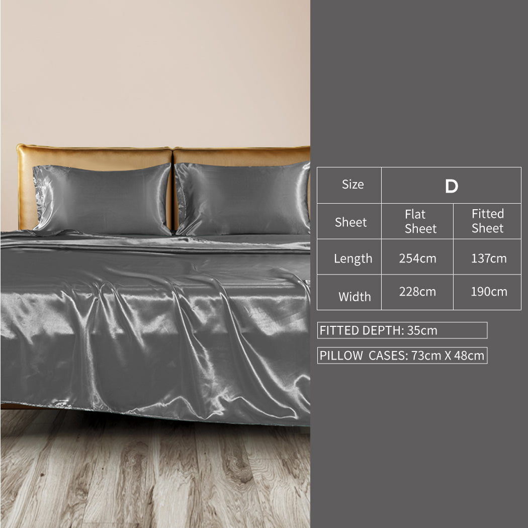 Double Dreamz Silky Satin Sheets Fitted Grey