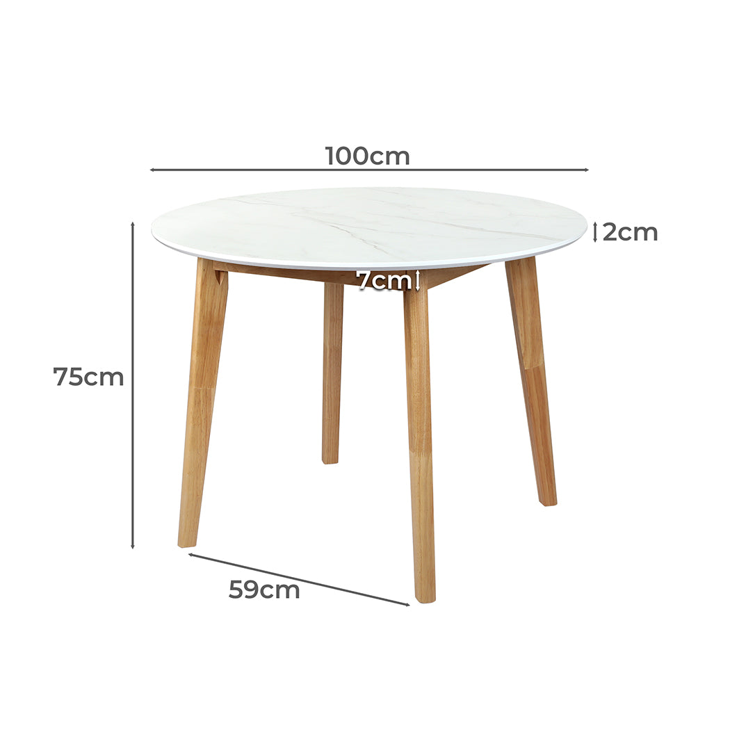 Dining Table Round Rubberwood Base 100cm - White