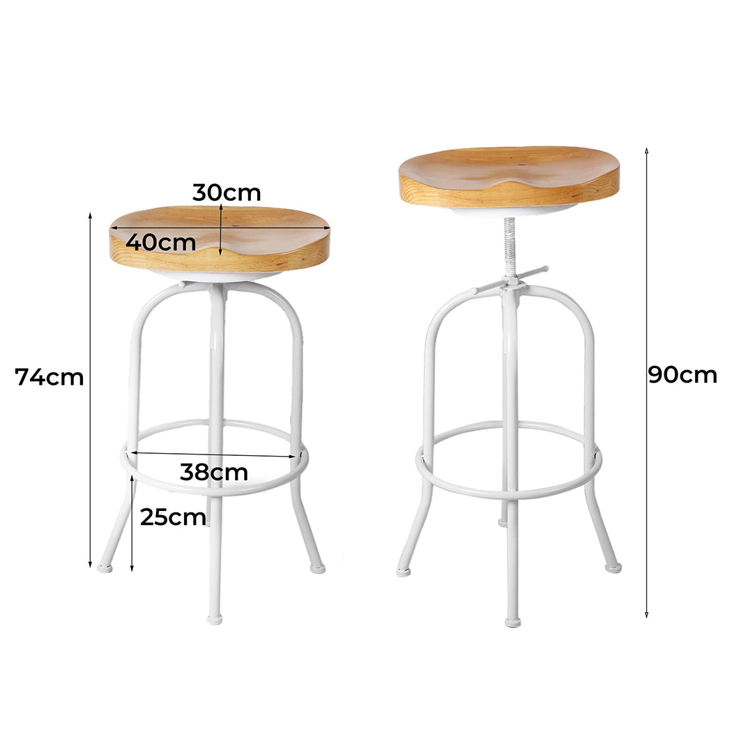 90cm Avignon Industrial Bar Stools Kitchen Stool Wooden Barstools Swivel Chair - White