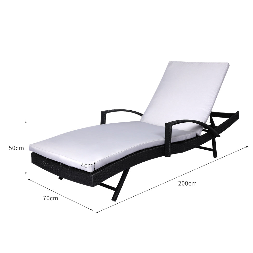 Simon Outdoor Sun Lounger Furniture Wicker Lounge Garden Patio Bed Pool White Cushion - Black