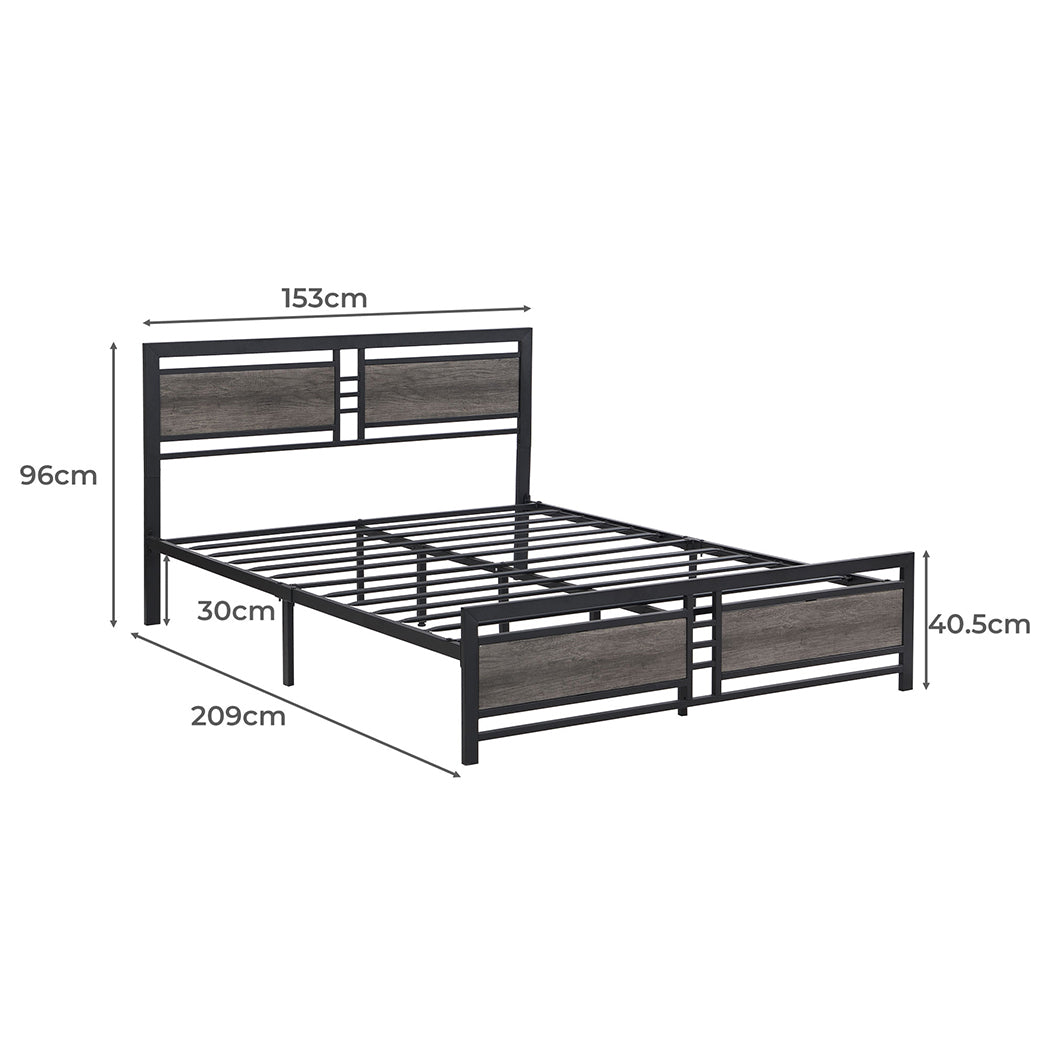 Royal Metal Bed Frame Base Platform Wooden Headboard - Grey Queen