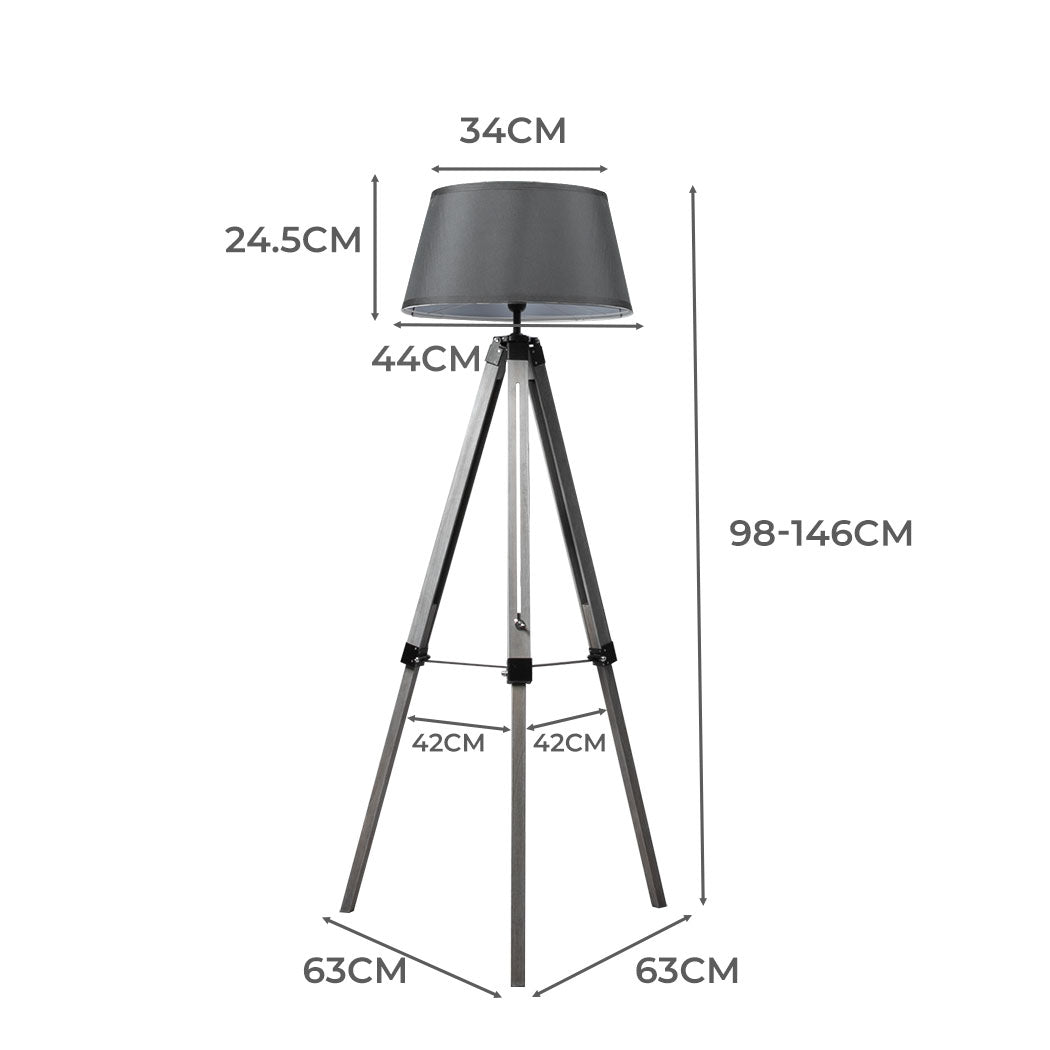 Tripod Wooden Floor Lamp Shaded Reading Light Adjustable Home Lighting