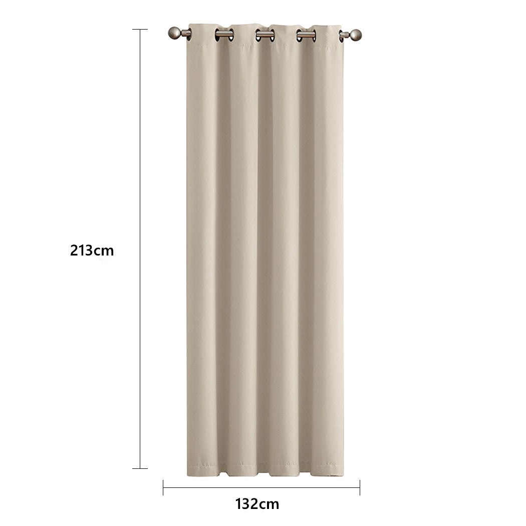 Set of 2 132x213cm Blockout Curtains Panels 3 Layers - Beige