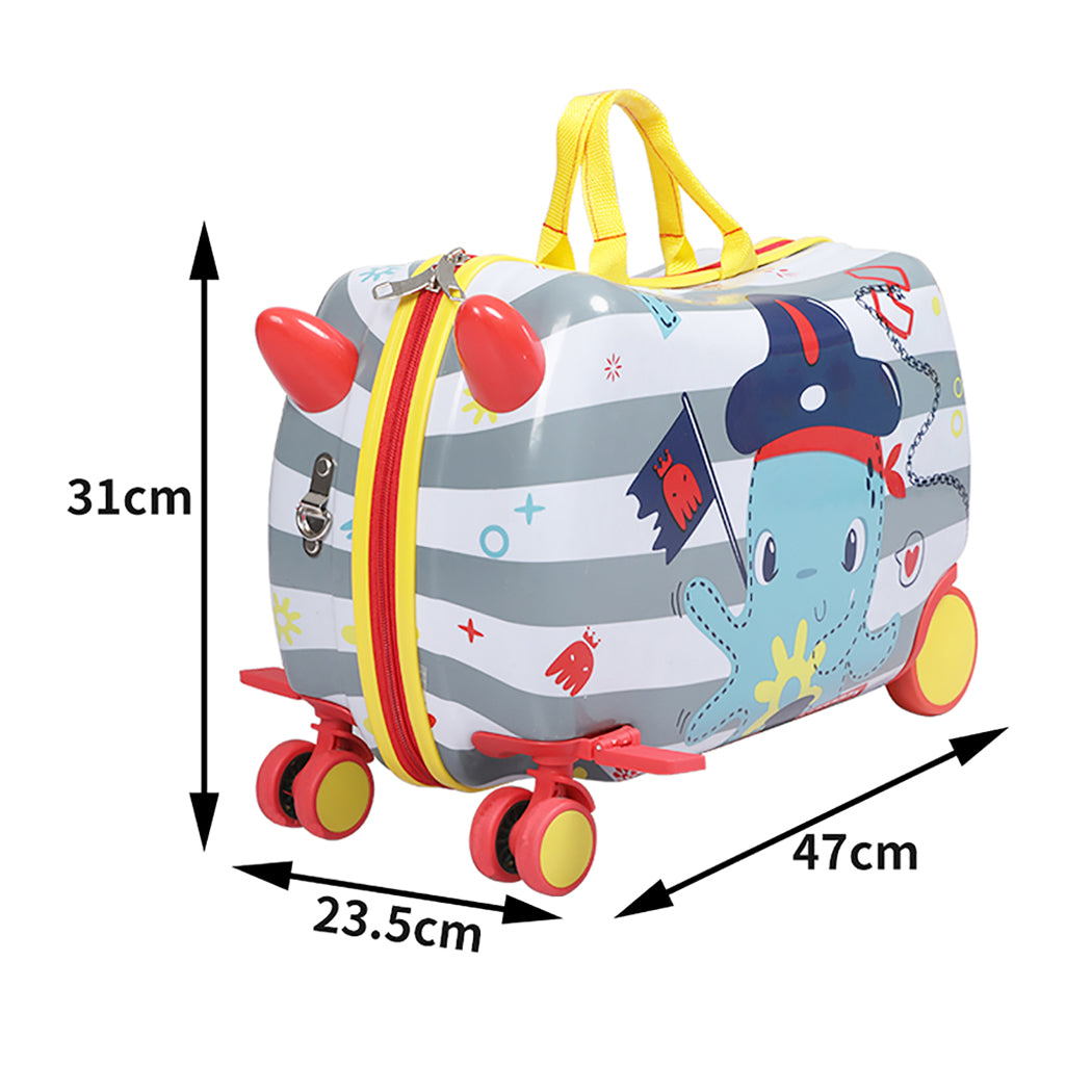 Kids Ride On Suitcase Children Travel Luggage Carry Bag Trolley Octopus