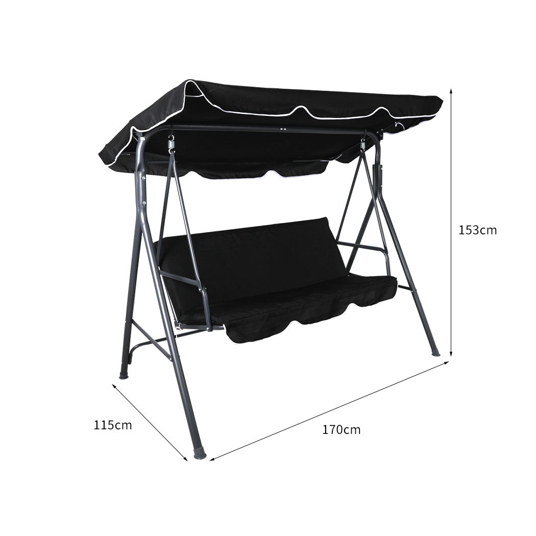 Lorel 3 Seater Swing Chair Garden Canopy Cushion - Black