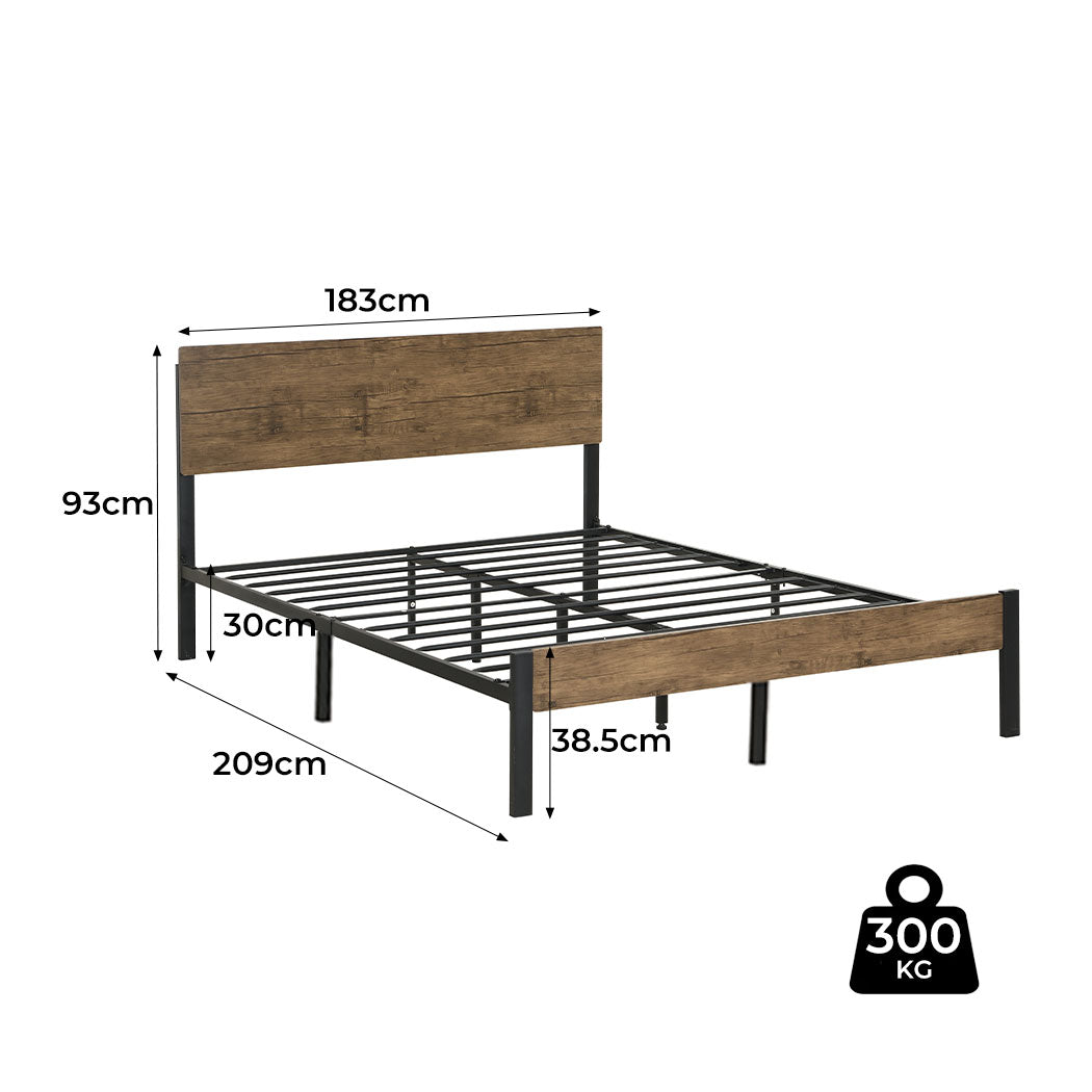 Ruden Metal Bed Frame Base Platform Wooden Headboard - Brown King