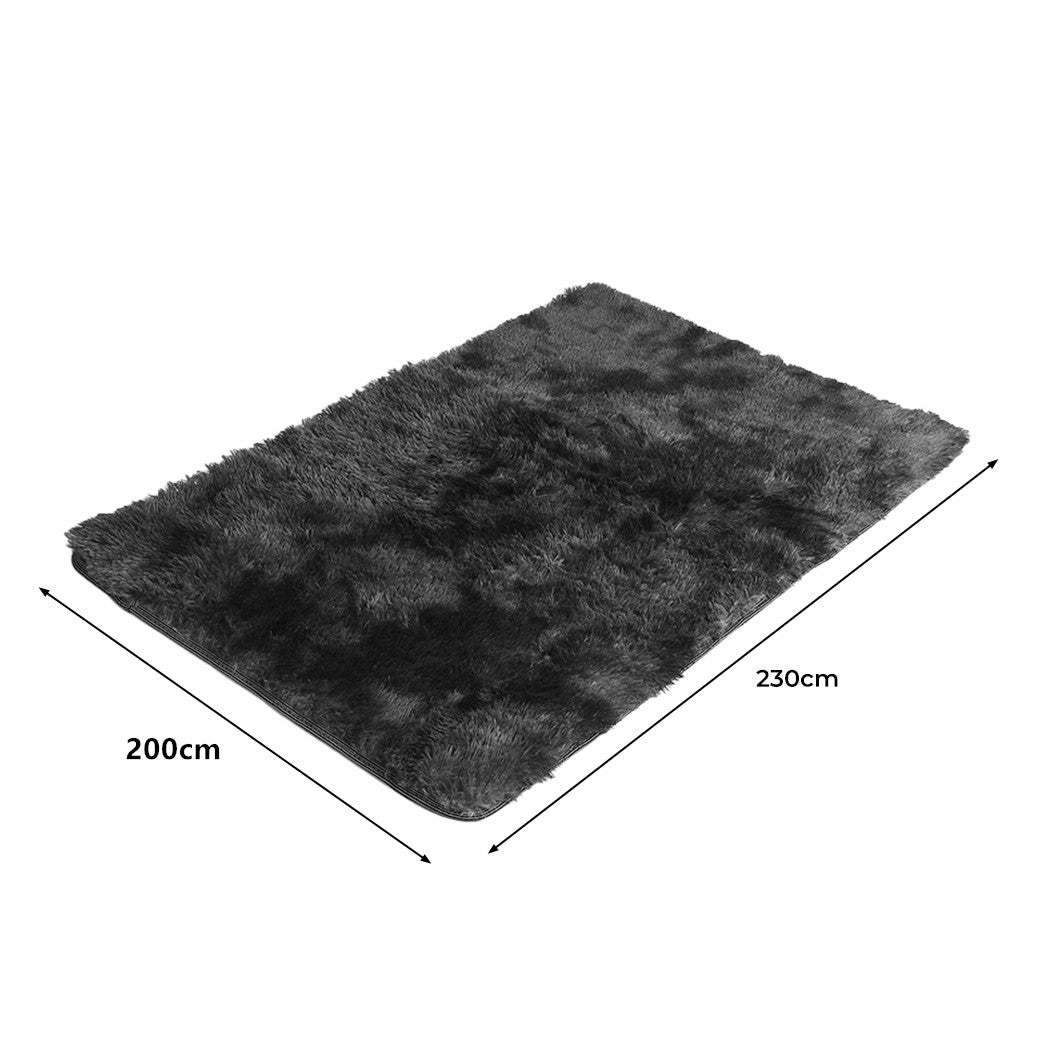 Caden 200x230 Floor Rug Shaggy Soft Large Area Rugs Tie-Dyed - Black