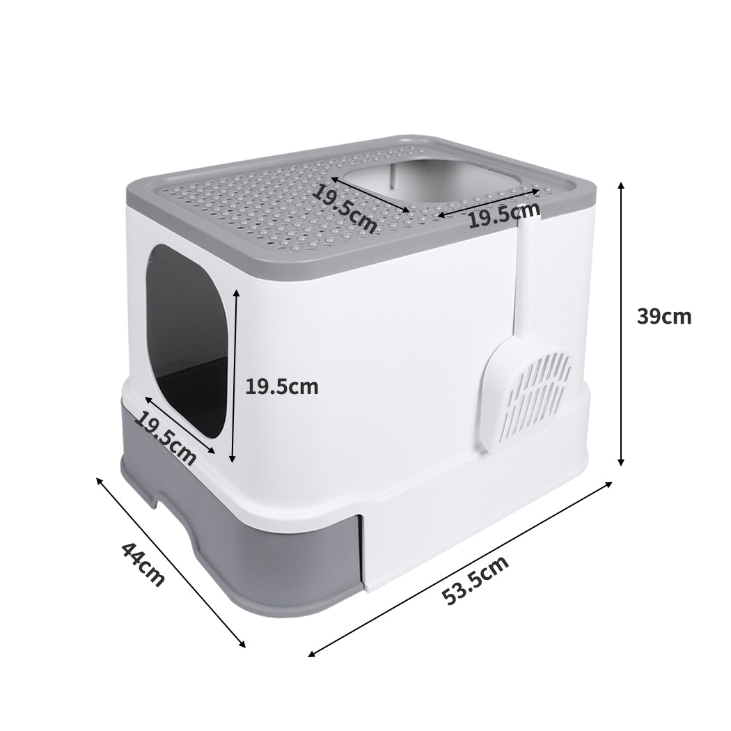 Cat Litter Box Fully Enclosed Kitty Toilet Trapping Sifting Odor Control Basin - Grey