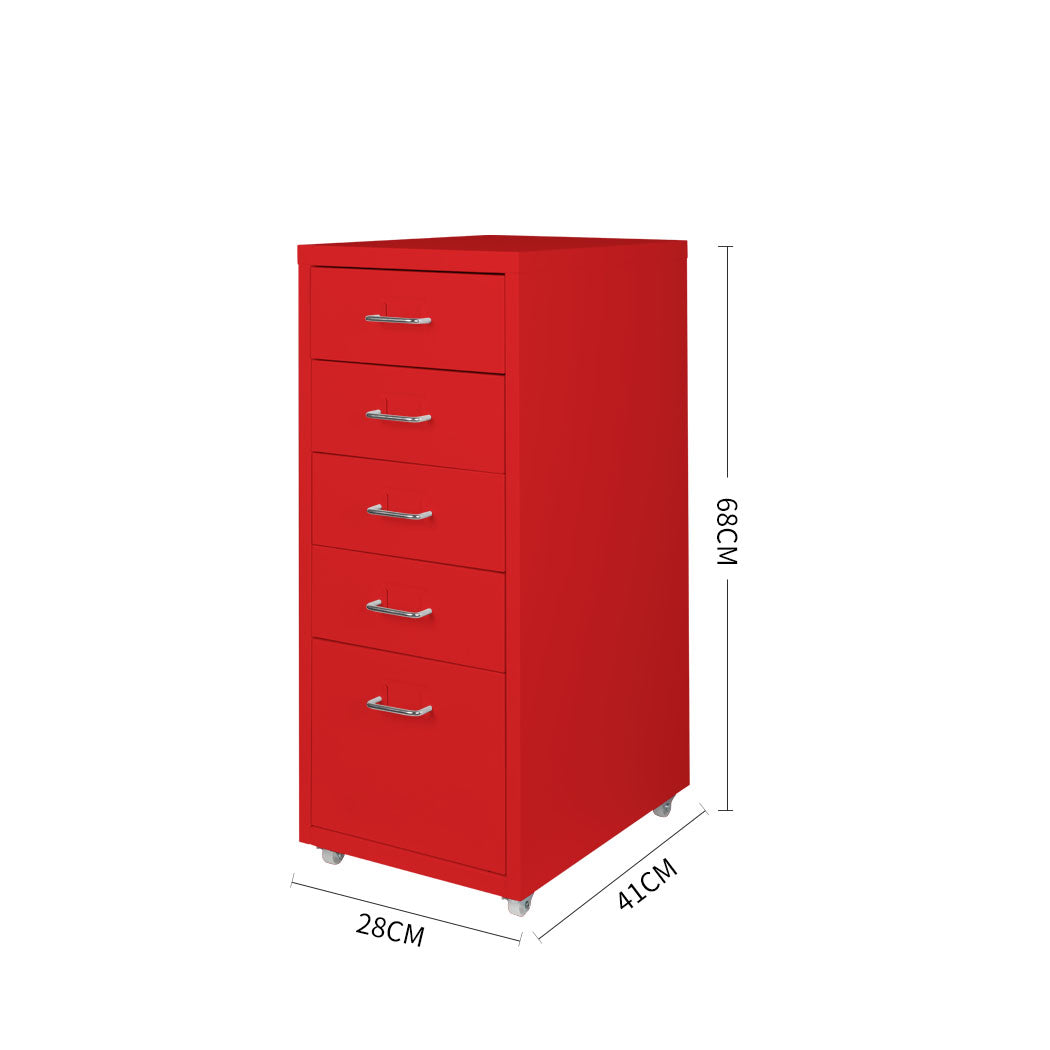 Levede 5 Drawer Office Cabinet Drawers Red