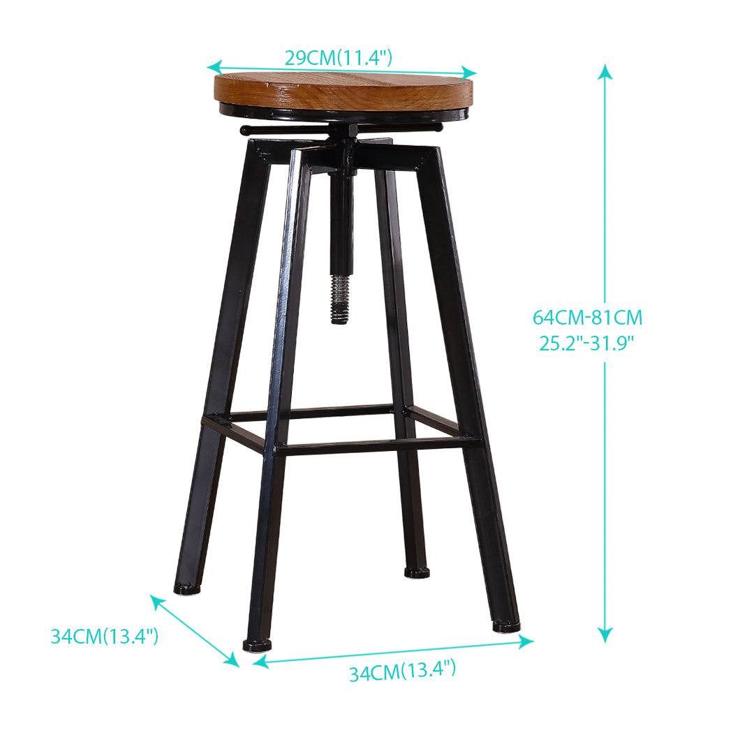 Set of 4 Catania Industrial Bar Stools Kitchen Stool Wooden Barstools Swivel Vintage - Wood