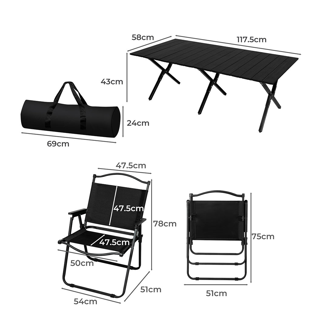 Folding Camping Table Chair Set - Black