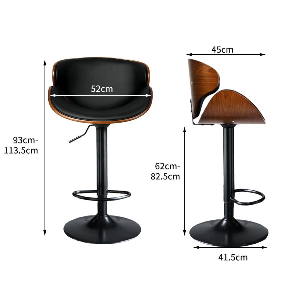 113.5cm Copenhagen Bar Stools Kitchen Gas Lift Wooden Beech Stool Chair Swivel Barstools - Black