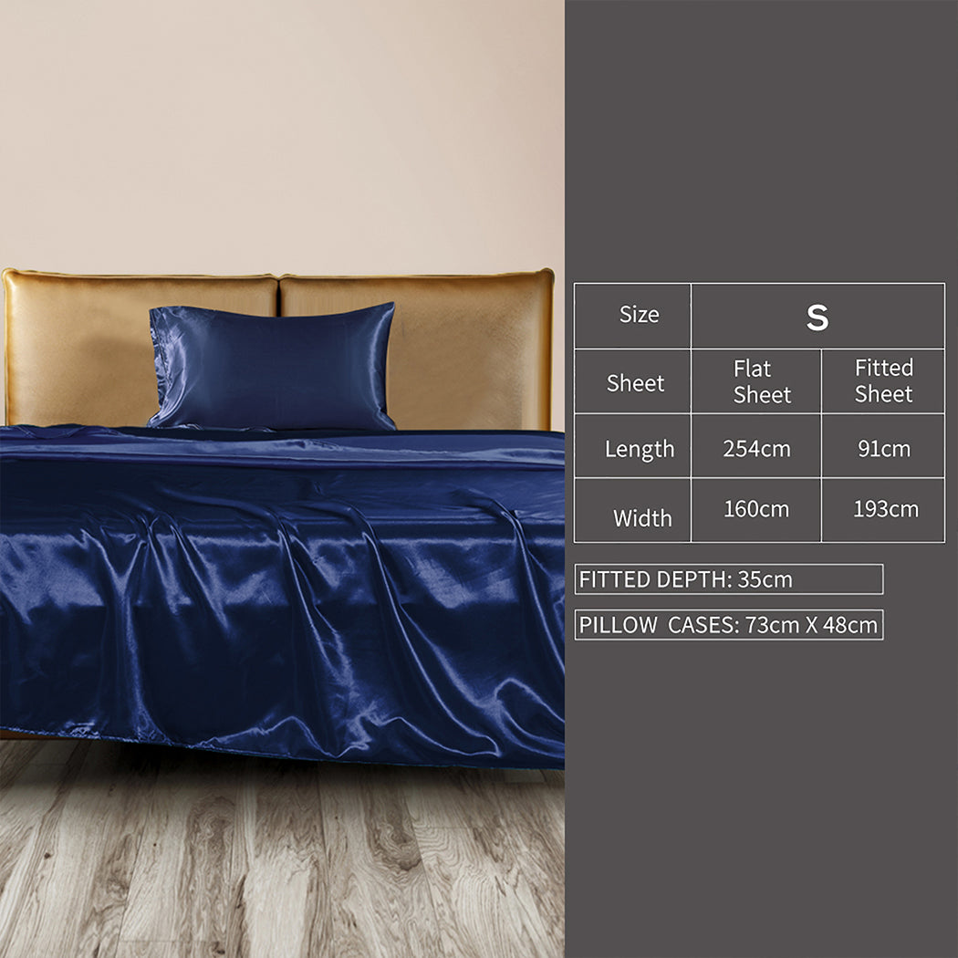 Single Dreamz Silky Satin Sheets Fitted Flat Blue