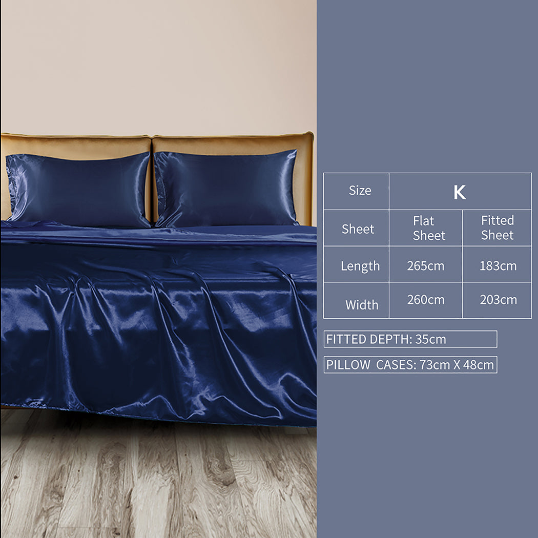 King Dreamz Silky Satin Sheets Fitted Blue