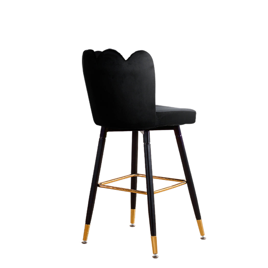 Set of 2 Rennes Bar Stools Kitchen Stool Chairs Velvet Swivel Barstools Luxury - Black