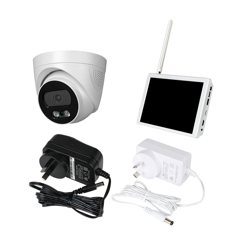 Set of 8 Wireless Security Camera System Set with Monitor Round - White