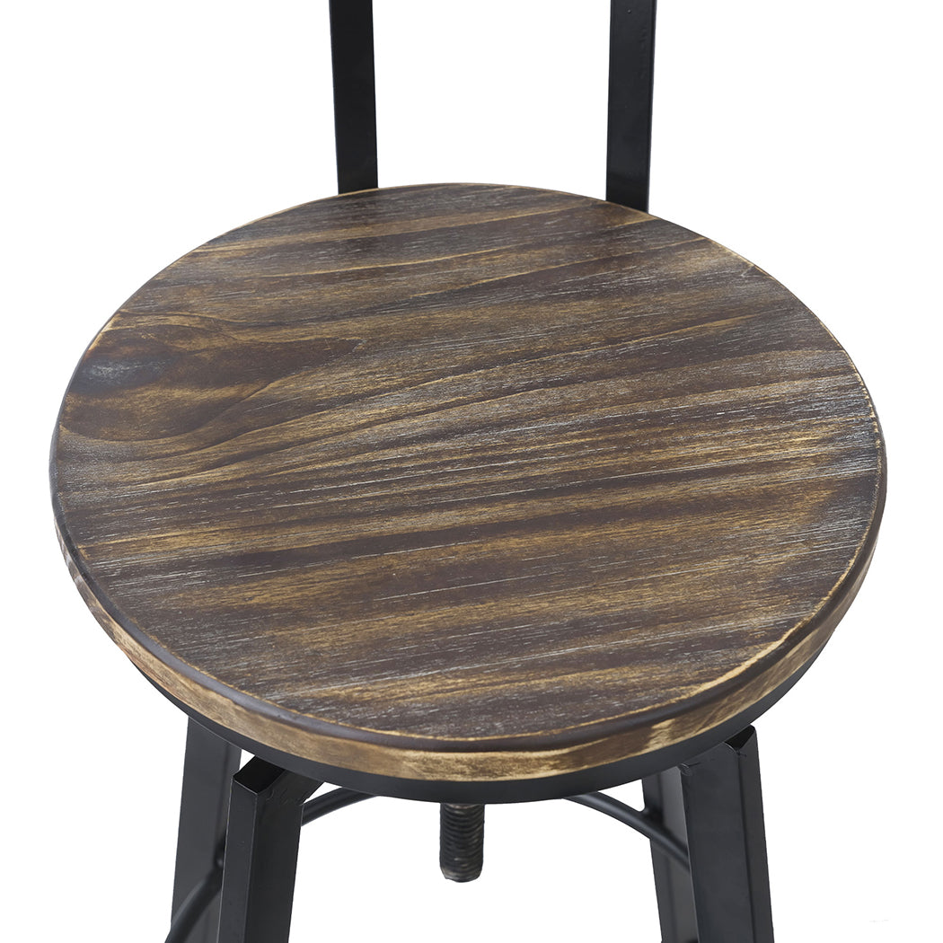 110cm Helsinki Industrial Adjustable Swivel Bar Stools with Back Wood Counter Chairs - Brown