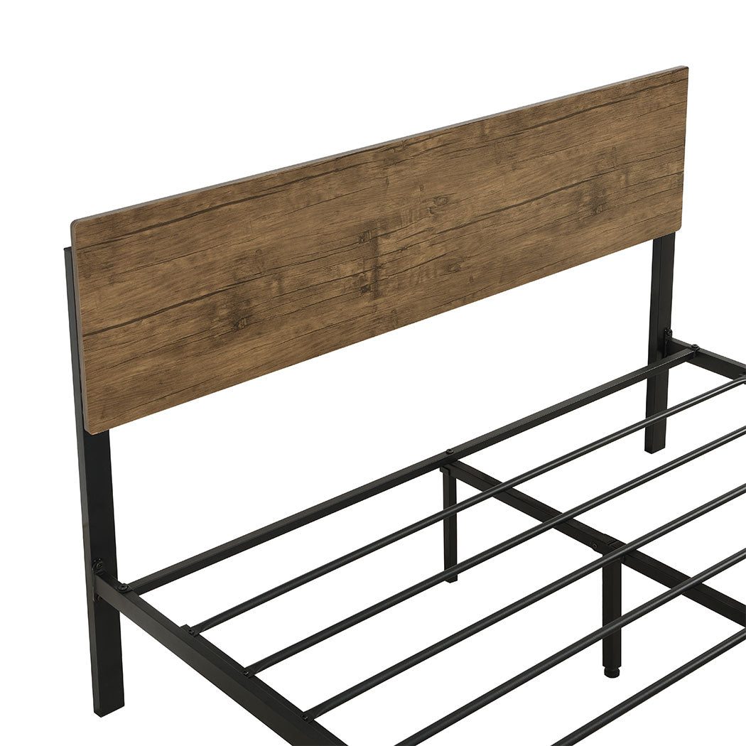 Ruden Metal Bed Frame Base Platform Wooden Headboard - Brown King