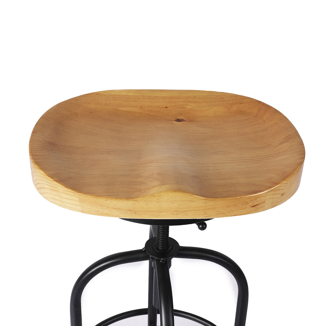 90cm Lorient Industrial Bar Stools Kitchen Stool Wooden Barstools Swivel Vintage Chair - Black & Wood