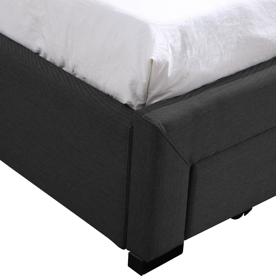 Thale Bed Frame Fabric Base With Storage Drawer Wooden - Dark Grey Double