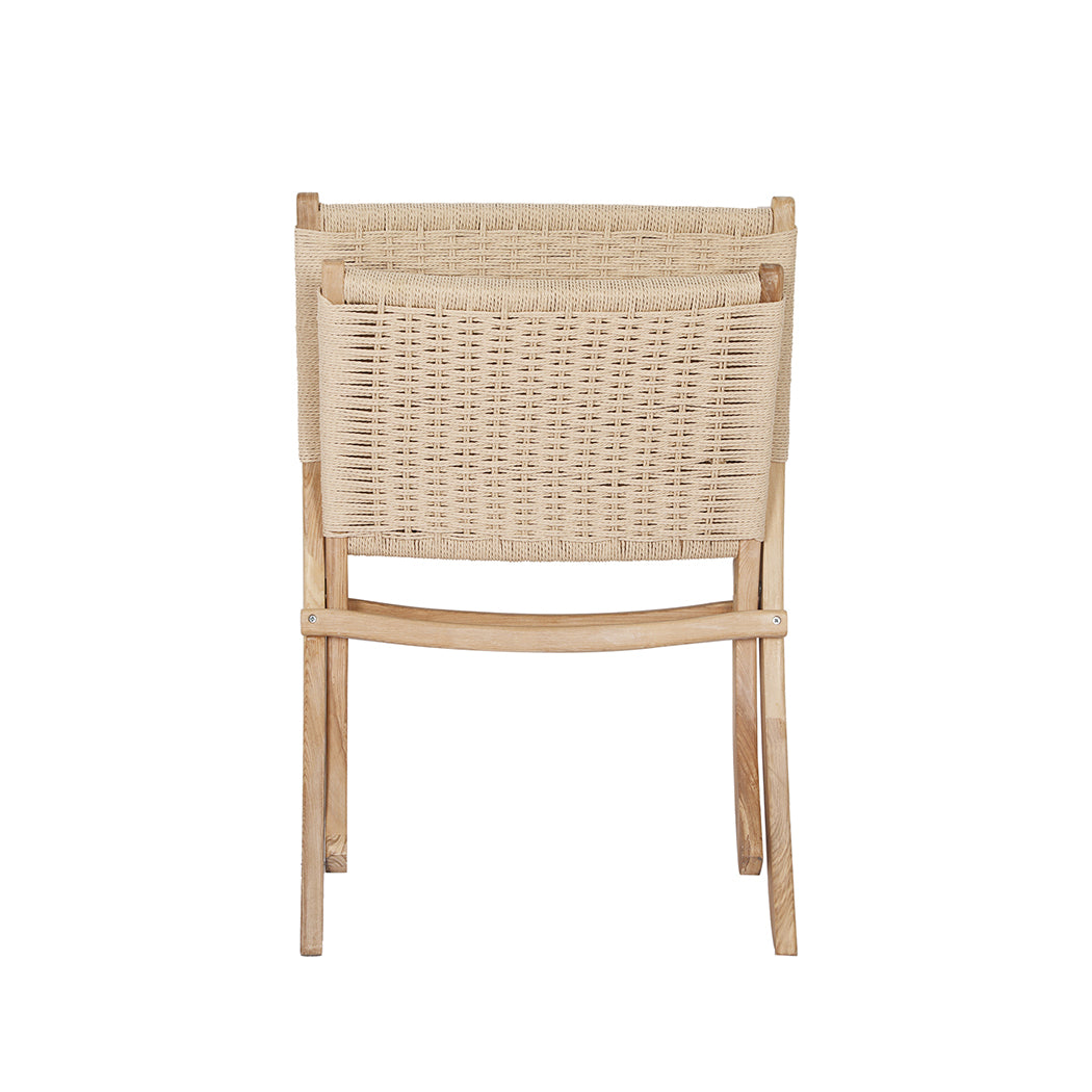 Foldable Single Deck Chair Solid Wood Kraft Rope Paper Woven Seat - Natural