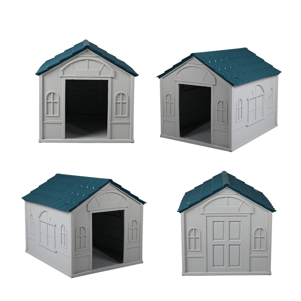 Dog Kennel Outdoor Indoor Pet Plastic Garden Large House Weatherproof Black XLarge