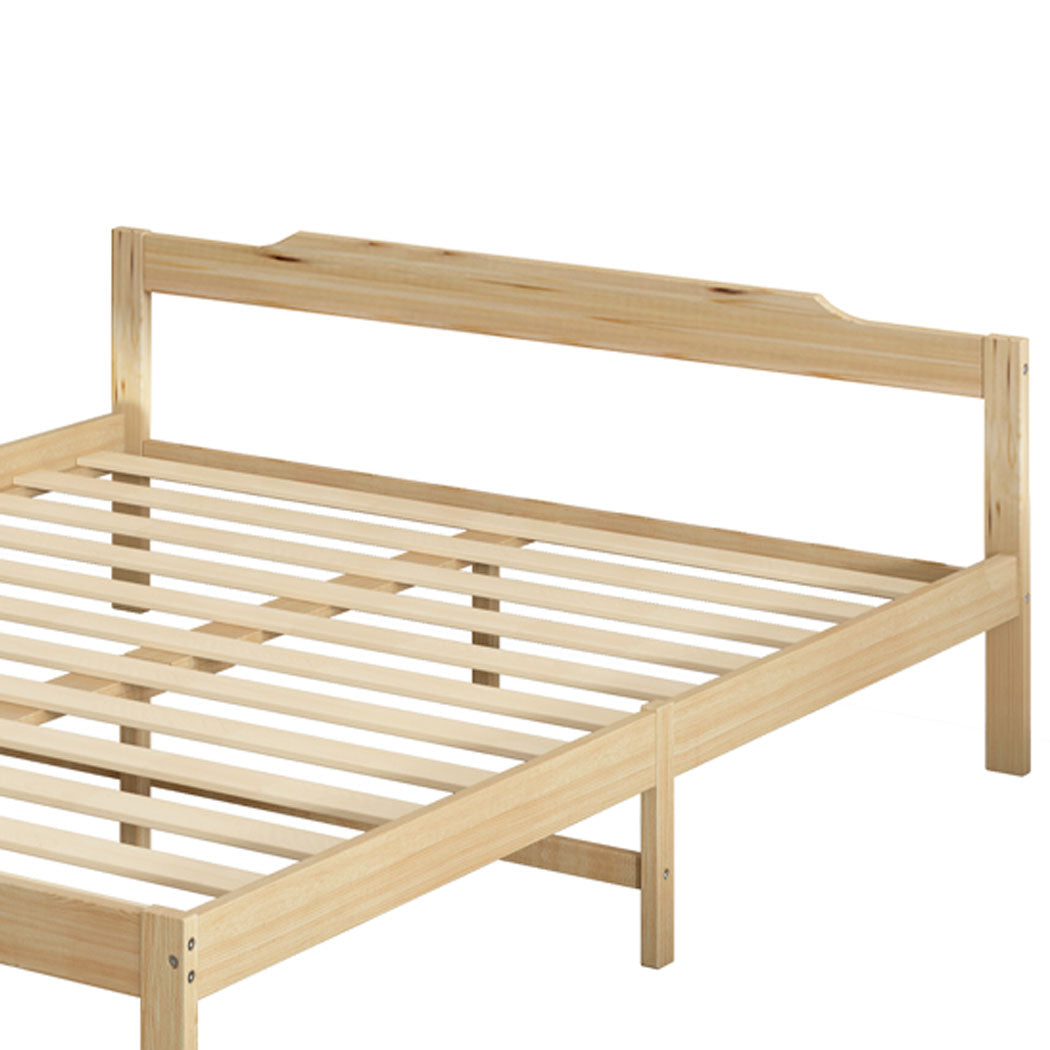 Ashley Wooden Bed Frame Base Solid Timber Pine Wood Natural no Drawers - Queen