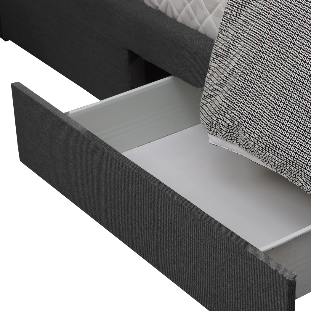 Thale Bed Frame Fabric Base With Storage Drawer Wooden - Dark Grey Double