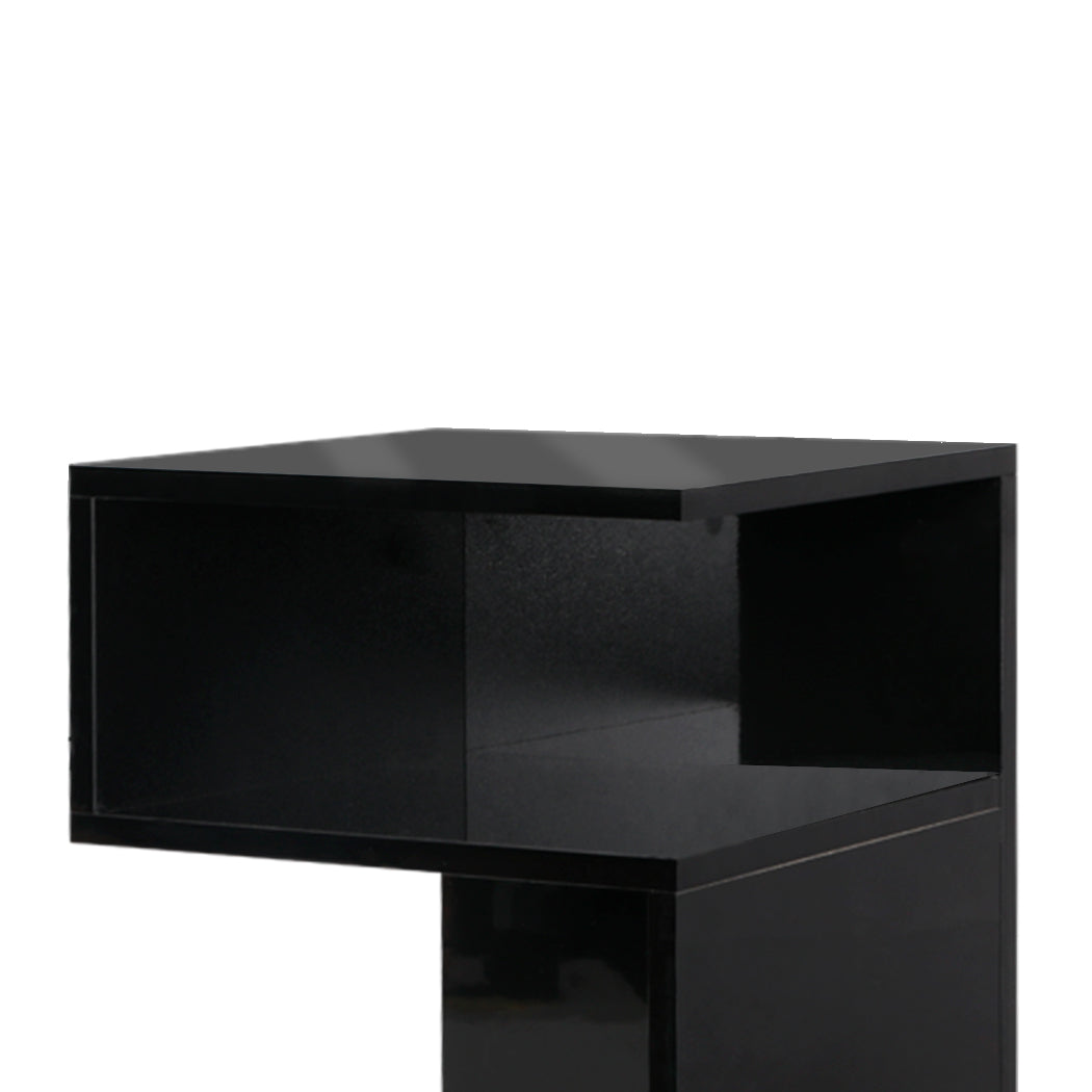 Dawson Wooden High Gloss Bedside Tables Wood Nightstand Storage Cabinet Bedroom - Black